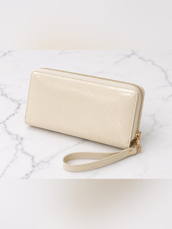 None Handbags - Cream Patent Leather Zip Around Wallet Wristlet Clutch Organizer Travel NWT
